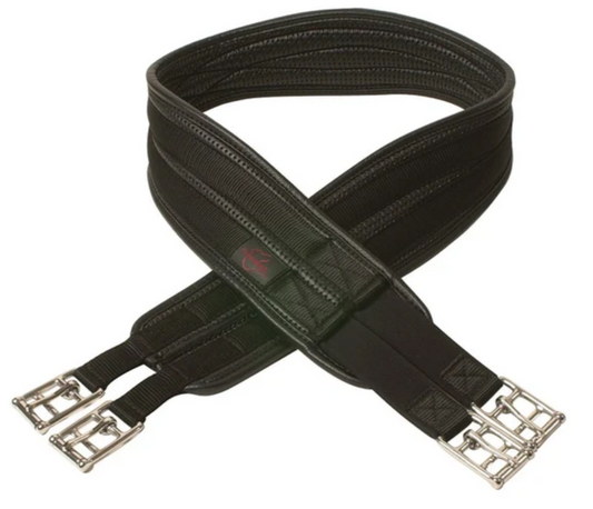 Image of Brown leather horse girth with white background
